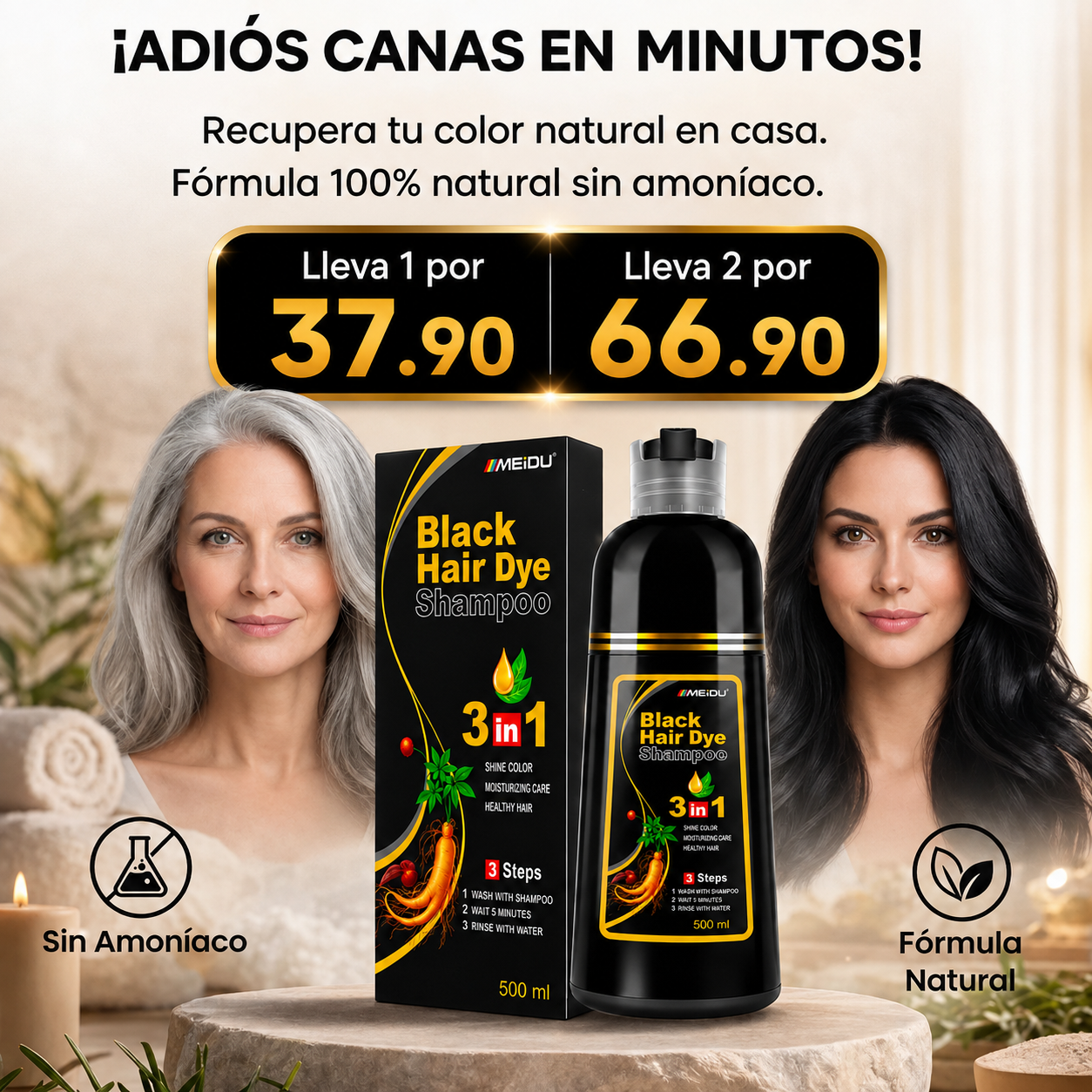 REJUVENECE TU CABELLO AL INSTANTE | SHAMPOO CUBRE CANAS