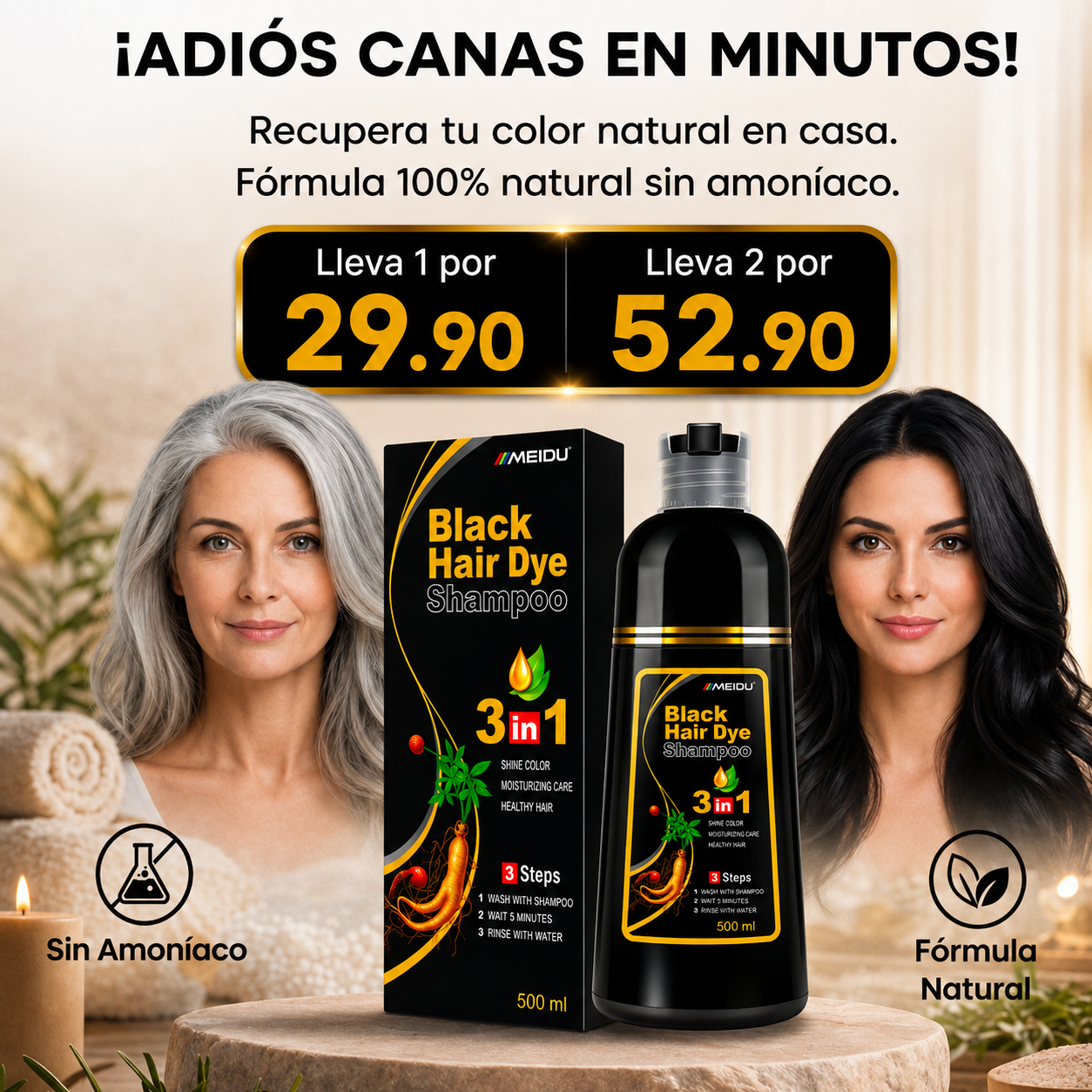 REJUVENECE TU CABELLO AL INSTANTE | SHAMPOO CUBRE CANAS
